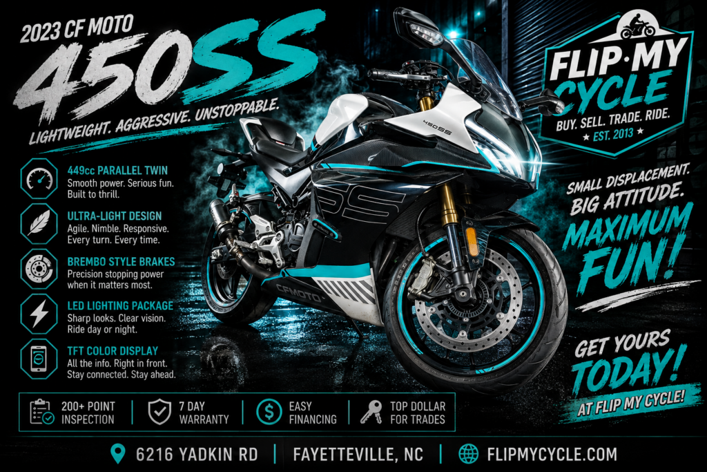 2023 CFMOTO 450SS sportbike at Flip My Cycle in Fayetteville NC.